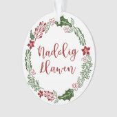 Welsh Merry Kerstmis Wreath, Nadolig Llawen Ornament (voorkant)