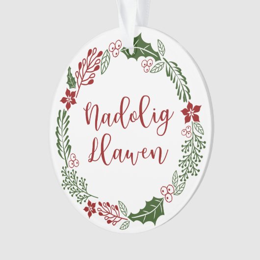 Welsh Merry Kerstmis Wreath, Nadolig Llawen Ornament (voorkant)