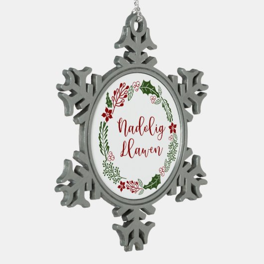 Welsh Merry Kerstmis Wreath, Nadolig Llawen Tin Sneeuwvlok Ornament (Links)