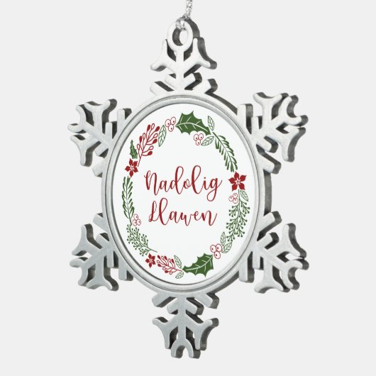 Welsh Merry Kerstmis Wreath, Nadolig Llawen Tin Sneeuwvlok Ornament (Rechts)