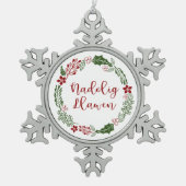 Welsh Merry Kerstmis Wreath, Nadolig Llawen Tin Sneeuwvlok Ornament (Voorkant)