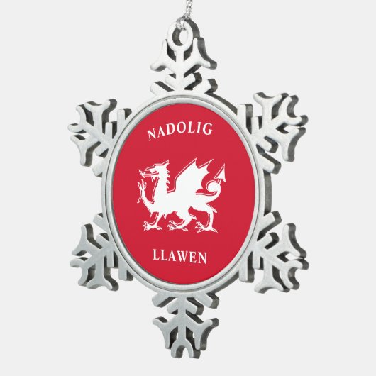 Welsh Merry Kerstry Simple Celtic Nadolig Llawen Tin Sneeuwvlok Ornament (Rechts)