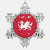 Welsh Merry Kerstry Simple Celtic Nadolig Llawen Tin Sneeuwvlok Ornament (Voorkant)