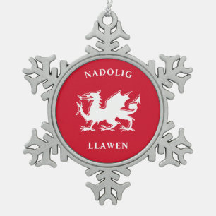 Welsh Merry Kerstry Simple Celtic Nadolig Llawen Tin Sneeuwvlok Ornament