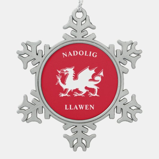 Welsh Merry Kerstry Simple Celtic Nadolig Llawen Tin Sneeuwvlok Ornament (Voorkant)