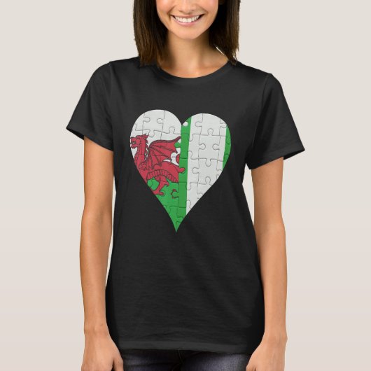 Welsh Nigerian Flag Heart T-shirt (Voorkant)