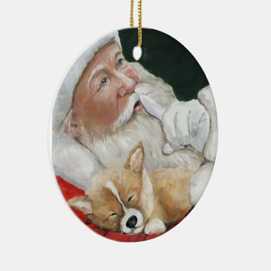 Welsh Pembroke Corgi en Santa Art Ornament (Rechts)