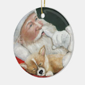 Welsh Pembroke Corgi en Santa Art Ornament (Links)