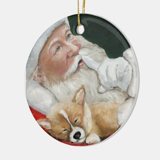 Welsh Pembroke Corgi en Santa Art Ornament (Links)