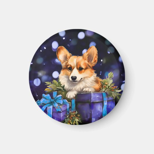 Welsh Pembroke Corgi Puppy Dog Kerstmagneet Magneet (Voorkant)