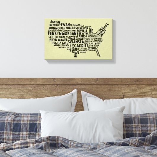 Welsh Placenames American Map Canvas Print (Insitu (Slaapkamer))