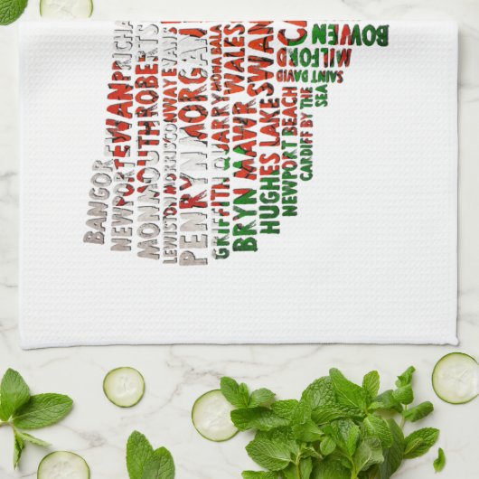 Welsh Placenames in de Amerikaanse Word Art Theedoek (Gevouwen)