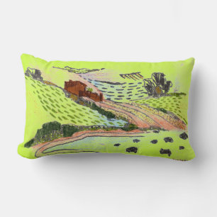 Welsh Platteland in lime groene doodle schets kuns Kussen