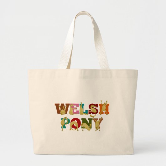 Welsh Pony met kleurrijke tekst Grote Tote Bag (Voorkant)