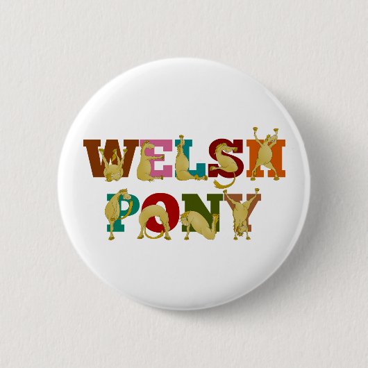 Welsh Pony met kleurrijke tekst Ronde Button 5,7 Cm (Voorkant)