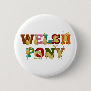 Welsh Pony met kleurrijke tekst Ronde Button 5,7 Cm