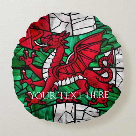 Welsh Red Dragon Flag Rond Kussen (Voorkant)