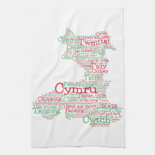 Welsh Slang Word Art Map Kitchen Towel Theedoek