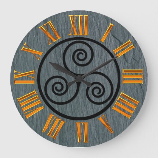 Welsh Slate Effect, Celtic, Faux Gold, Roman Figs. Grote Klok (Voorkant)