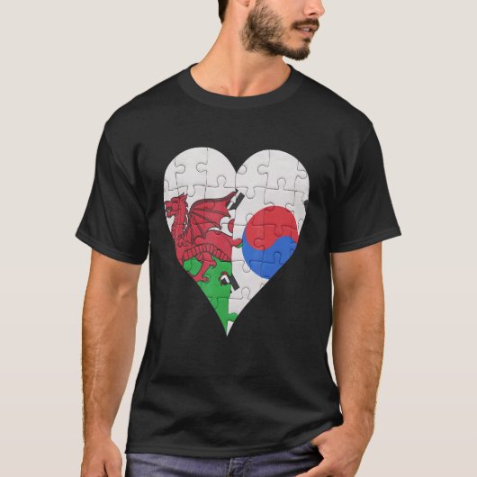 Welsh South Korean Flag Heart T-shirt (Voorkant)