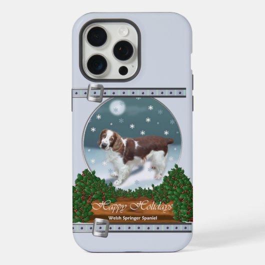 Welsh Springer Spaniel Blauwe Kerstdagen iPhone Hoesje (Achterkant)