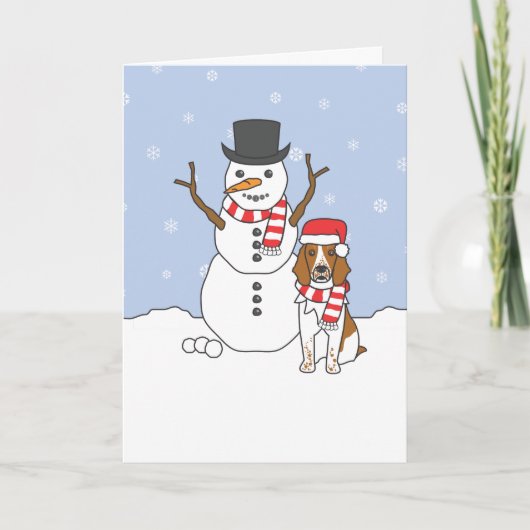 Welsh Springer Spaniël en Sneeuwman Feestdagen Kaart (Voorkant)