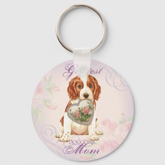 Welsh Springer Spaniel Heart mama Sleutelhanger (Voorkant)