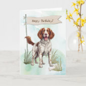 Welsh Springer Spaniel Hond onder verjaardagsbord Kaart (Gele Bloem)