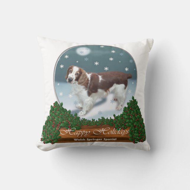 Welsh Springer Spaniel Kerstmis Kussen (Voorkant)