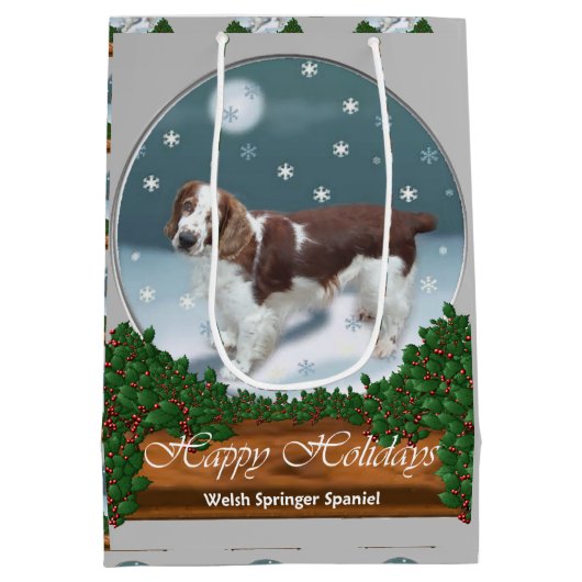 Welsh Springer Spaniel Kerstmis Medium Cadeauzakje (Achterkant)