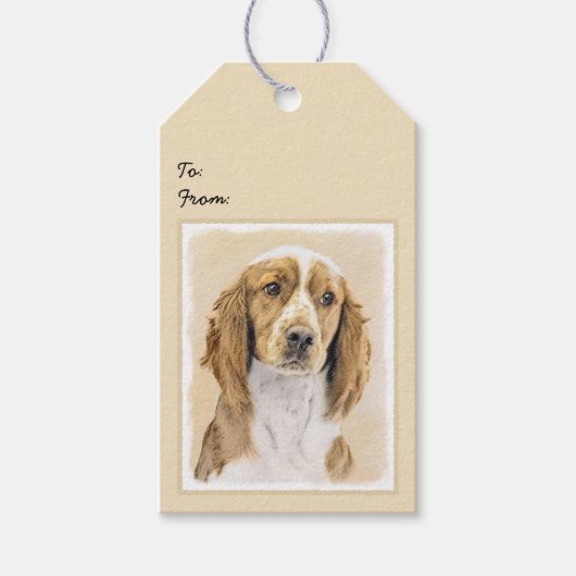 Welsh Springer Spaniel Painting - Original Dog Art Cadeaulabel (Voorkant)