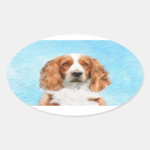 Welsh Springer Spaniel Painting - Original Dog Art Ovale Sticker