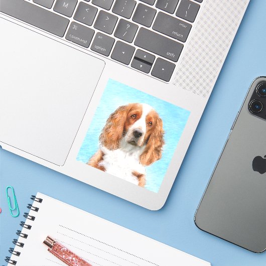 Welsh Springer Spaniel Painting - Original Dog Art Sticker (Laptop met iPhone)