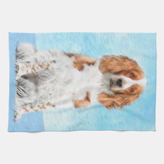 Welsh Springer Spaniel Painting - Original Dog Art Theedoek (Horizontaal)
