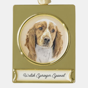 Welsh Springer Spaniel Painting - Original Dog Art Verguld Banner Ornament