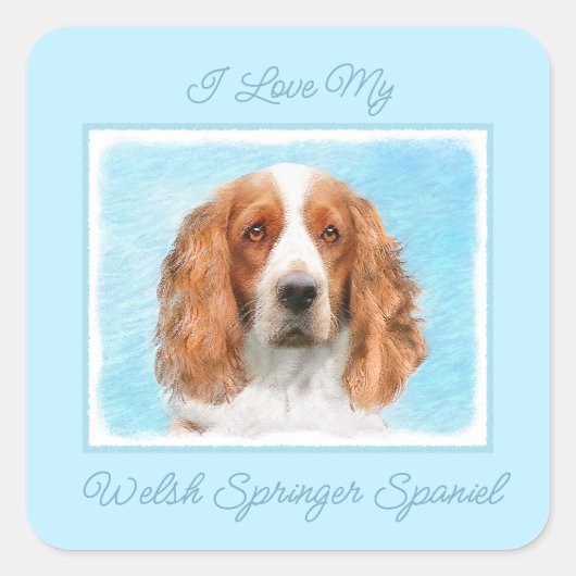 Welsh Springer Spaniel Painting - Original Dog Art Vierkante Sticker (Voorkant)