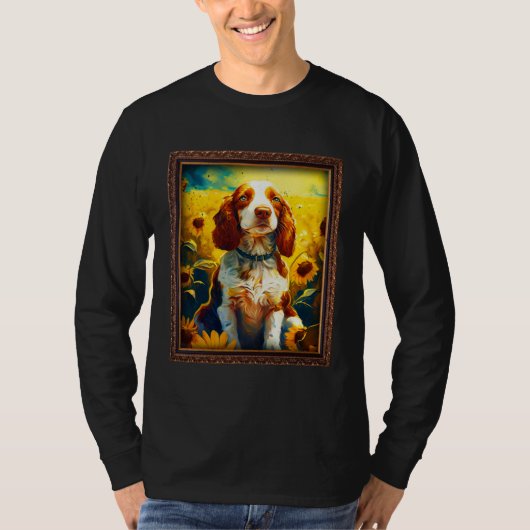 Welsh Springer Spaniel Painting Sunflower Flower M T-shirt (Voorkant)