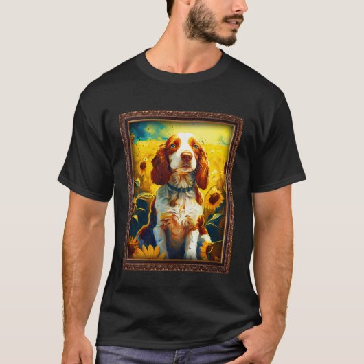 Welsh Springer Spaniel Painting Sunflower Flower M T-shirt (Voorkant)