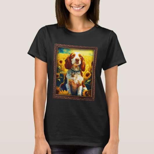 Welsh Springer Spaniel Painting Sunflower Flower M T-shirt (Voorkant)