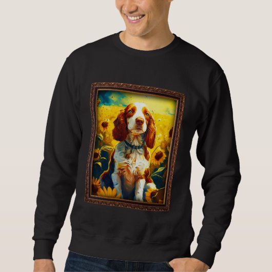 Welsh Springer Spaniel Painting Sunflower Flower M Trui (Voorkant)