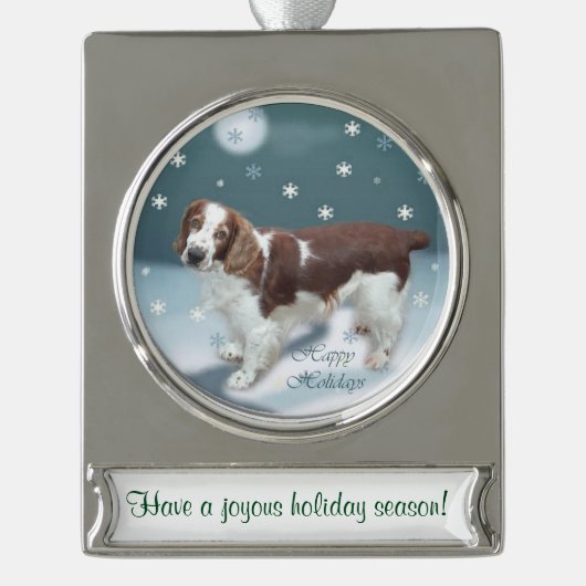 Welsh Springer Spaniel Persoonlijke kerstmis Verzilverd Banner Ornament (Voorkant)