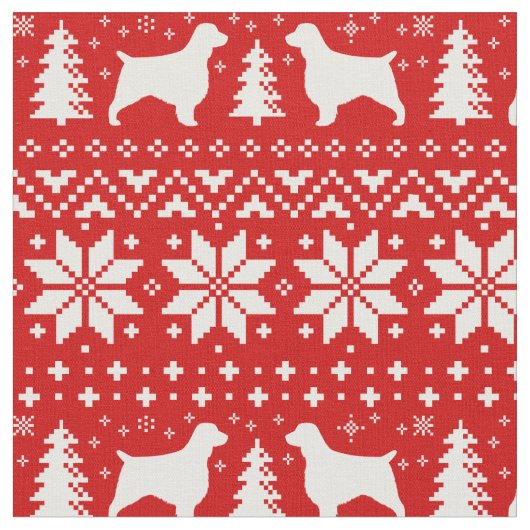 Welsh Springer Spaniel Silhouettes kerstmis Stof (Close Up)