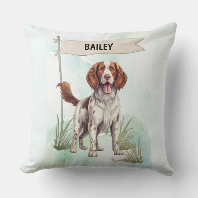 Welsh Springer Spaniel Waterverf Gepersonaliseerde Kussen (Voorkant)