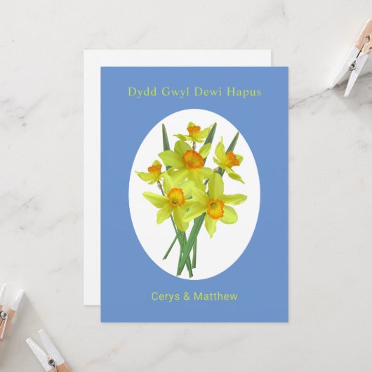 Welsh St David's Day Personalized Daffodils Kaart (Voorkant / Achterkant in situ)