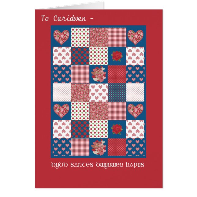 Welsh St Dwynwen's Hearts Rozen Faux Patchwork (Voorkant)
