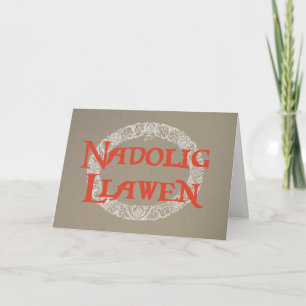 Welsh Taal Witte Kerstkrans Rode Burlap Feestdagen Kaart