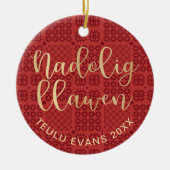 Welsh Tapestry Blanket Pattern, Carthen Nadolig Keramisch Ornament (Voorkant)