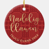 Welsh Tapestry Blanket Pattern, Carthen Nadolig Keramisch Ornament (Achterkant)