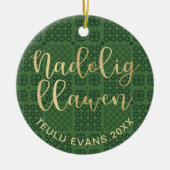 Welsh Tapestry Blanket Pattern, Carthen Nadolig Keramisch Ornament (Voorkant)