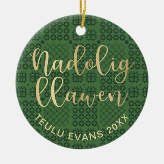 Welsh Tapestry Blanket Pattern, Carthen Nadolig Keramisch Ornament (Voorkant)
